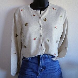 Susan Bristol Embellished Cream Button Up Cardigan